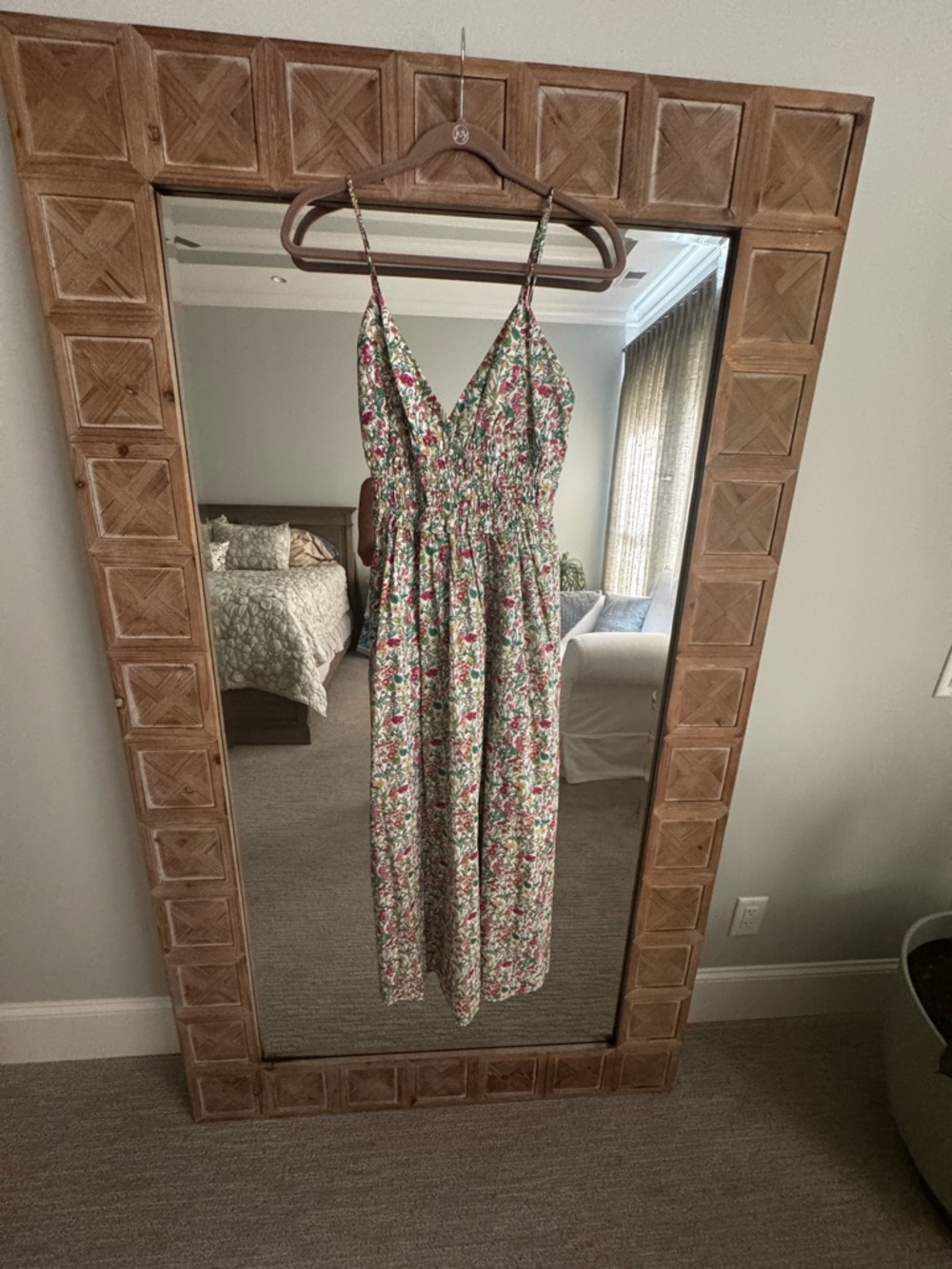 J. Crew Liberty Floral Smocked Waist Maxi Dress in White, Pink & Green - Picture 5 of 6